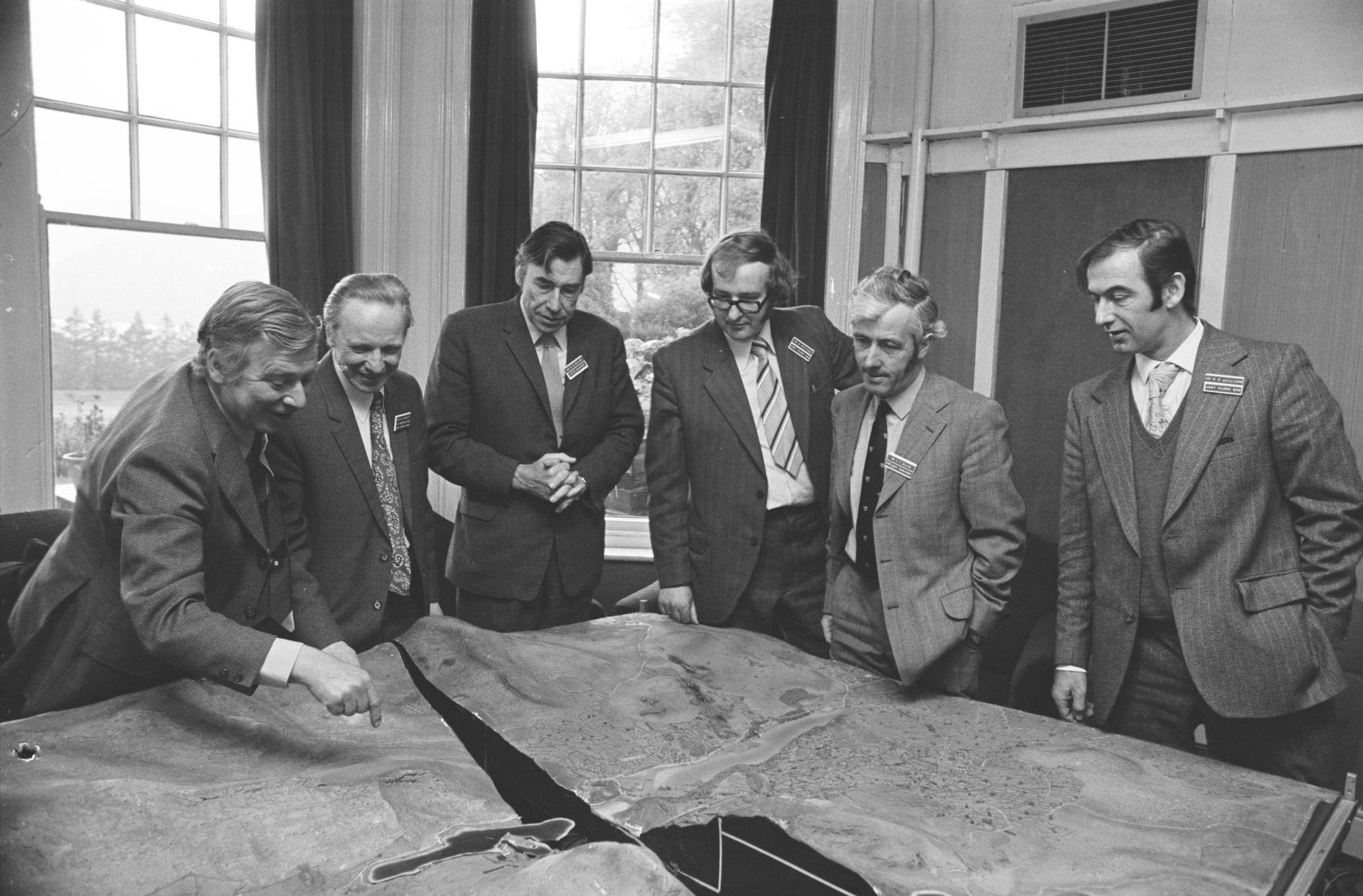 Showing a model of the CEGB pump storage scheme at a press conference in Llanberis